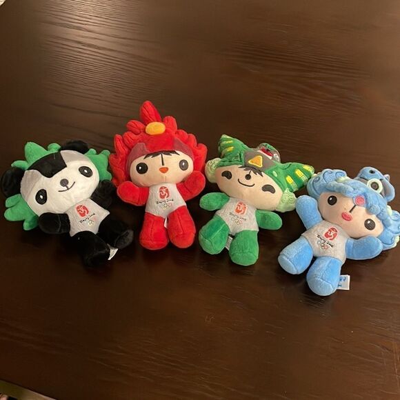 Beijing China 2008 Summer Olympics 4 Mascots Fire Fuwa Dolls Plush 7" Beibei - Picture 1 of 10